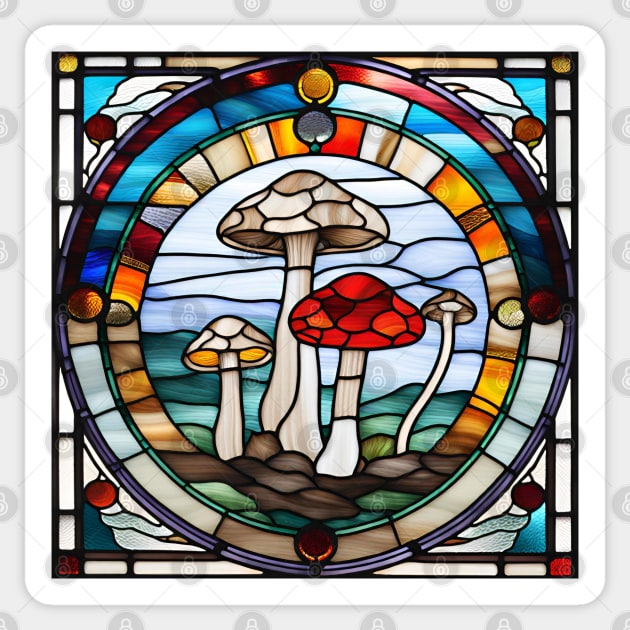 Mushroom Specimens Stained Glass Sticker by Xie